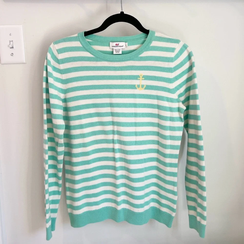 Vineyard Vines Mint Striped Nautical Crewneck Sweater - Picture 2 of 6